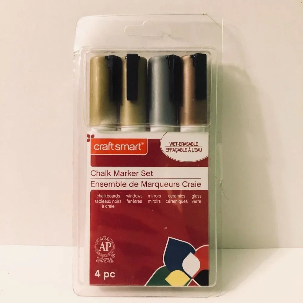 Craft Smart 4 Pc Metallic Chalk Marker Set Wet Erasable  Crafts Scrapbook